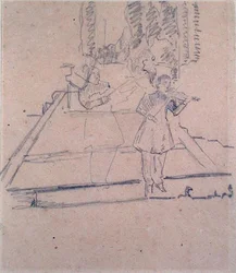 The Musicians at the Footlights, cca 1910 (tužka na lesklém papíře)