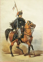 Důstojník husarů z Piacenzy, kresba Stanislao Grimaldi del Poggetto