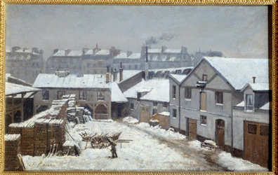 Předměstí Paříže pod sněhem Obraz Stanislas Lepine (1835-1892) 19. století Slunce. 0,26x0,43 m Rouen, Muzeum výtvarných umění