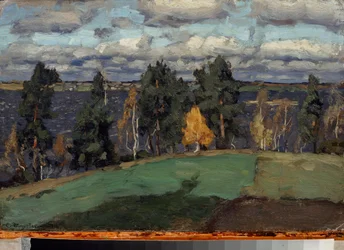 Podzim. Obraz Stanislava Yulianoviče Žukovského (1873-1944), olej na plátně
