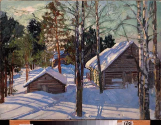 Zima (Zima) - Obraz Stanislava Yulianoviče Žukovského (Žukovskij) (1873-1944), olej na plátně - ruské umění