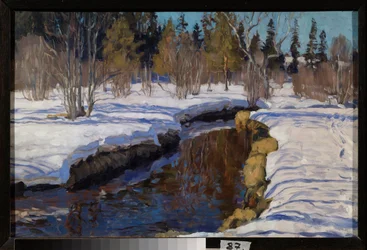 Zima. Obraz Stanislava Yulianoviče Žukovského (1873-1944), olej na plátně