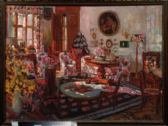 Interiér zámku Brasovo. Obraz Stanislava Yulianoviče Žukovského (1873-1944), olej na plátně