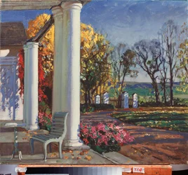 Podzimní ráno. Obraz Stanislava Julianoviče Žukovského (1873-1944), olej na plátně, kolem roku 1920. Ruské umění, 20. století, secese, moderna. Státní muzeum umění, Dněporpetrovsk (Ukrajina).