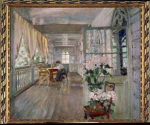 Terasa zámku. Obraz Stanislava Yulianoviče Žukovského (1873-1944), olej na plátně. ruské umění