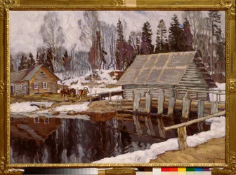 Blokáda. Obraz Stanislava Yulianoviče Žukovského (1873-1944), olej na plátně