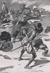 Bitva u Abu-Klea, 17. ledna 1885, ilustrace z britských bitev na zemi a na moři, 1915