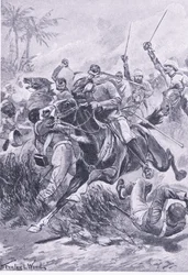 Dobrovolná jízda mimo Lucknow, 30. června 1857, ilustrace z britských bitev na souši a na moři, 1915