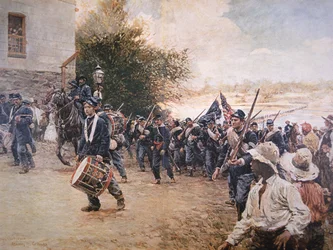 Generál Sherman pochodující Georgií, kolem roku 1910 (barevné lito)