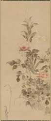 Pivoňky a lilie, období Momoyama nebo Edo, 1568-1615.