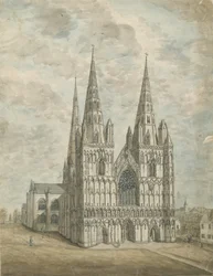 Katedrála Lichfield – západní fronta: malba akvarelem, nd [1762-1802]