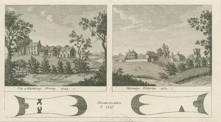 Mavesyn Ridware - Site of Blythbury Priory: rytina, 1795
