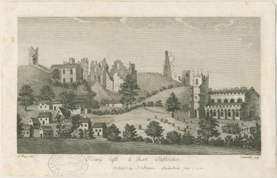 Tutbury Castle and Church - South East View: rytina, nd [1762-1792] (tisk)