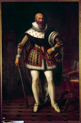 Celovečerní portrét Maxmiliána de Bethune, markýze de Rosny, vévody ze Sully (1559-1641) Malba Sebastiena Louise Norblina de la Gourdaine (1796-1884)
