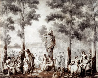 Pohled na terasu Tuileries v roce 1807 World exit do parku. Kresba Jean Pierre Norblin De La Gourdaine (1745-1830) 1807 Paříž, Musee Carnavalet