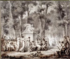 Pohled na terasu Tuileries v roce 1807 World exit do parku. Kresba Jean Pierre Norblin De La Gourdaine (1745-1830)