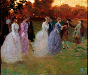 Návrat paláce Elegantní mladí lidé vracející se ze světské události (večírek nebo recepce) (Návrat z paláce) Malba Stefana Baghina (1881-1920) geny, Galleria d