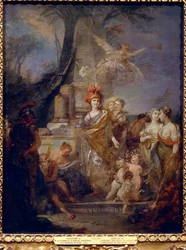 Císařovna Kateřina II. (1729-1796) jako Minerva v kruhu múz. Obraz Stefano Torelli (1712-1784), olej na plátně. italské umění