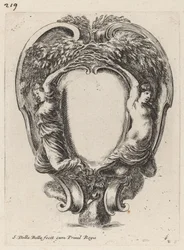 Kartuš se dvěma nymfami proměněnými ve stromy, 1647.