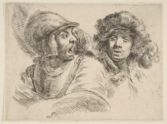Vyděšený voják a muž v kožešinové čepici, ca. 1652.