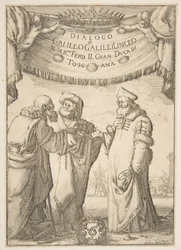 Frontispis pro dialog od Galilea Galilei, 1632.