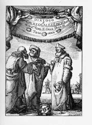 Frontispis dialogu o dvou hlavních světových systémech od Galileo Galilei, 1632