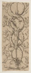 Hlavy jelena a dva kanci v Rinceaux of Oak Branches, ca. 1653.