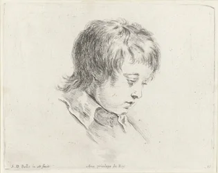 Hlava mladého muže, dívá se dolů doprava Základy kreslení (název série) I principii del disegno (název série)