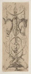 Lovecká trofej s jeleními hlavami na dně, ca. 1653.