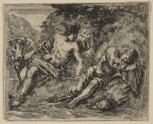 Merkur a Argus, z Mytologické hry Jeu de la Mythologie, 1644.