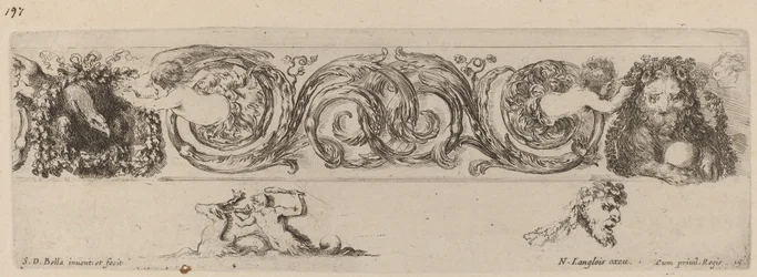 Okrasný vlys s orlem a lvem ověnčený dětmi, pravděpodobně 1648.
