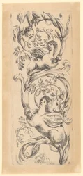 Ornamentální panel se třemi sfingami, list 3 ze série „Ornamenty nebo grotesky“