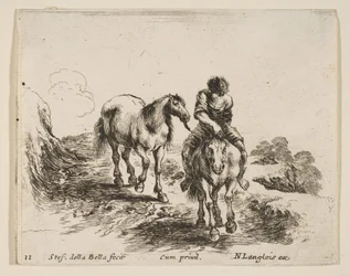 Talíř 11: mladý jezdec, viděný zepředu, vede jiného koně, od Diver..., ca. 1644-47.