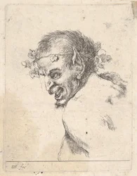 Deska 29: busta smějícího se satyra, z profilu vlevo, z „Různých portrétů“ ..., ca. 1647.