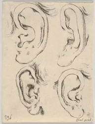 Deska 5: čtyři uši, z Knihy pro výuku kreslení Livre pour apprendre à dessi..., ca. 1649.