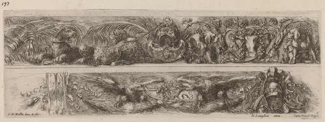 Dva ozdobné pásy s připoutanými leopardy a orly, pravděpodobně 1648.