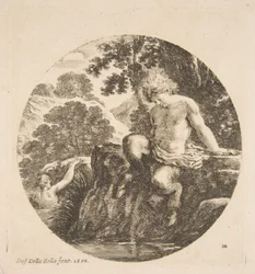 Mladý Satyr se chystá vykoupat v řece, z „Krajiny a námořní přístavy“ Paysages et ports d..., 1656.