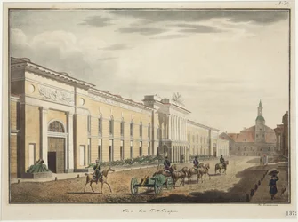 Pohled na Nový arzenál na Liteyny Avenue (perspektiva Liteiny) - Stepan Philippovič Galaktionov (1779-1854). Litografie, akvarel