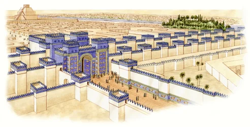 Ištarská brána, Babylon, asi 560-10 (tuš a akvarel)