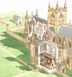 Walsingham Priory, Norfolk, asi 1500-1535 (tuš a akvarel na papíře)