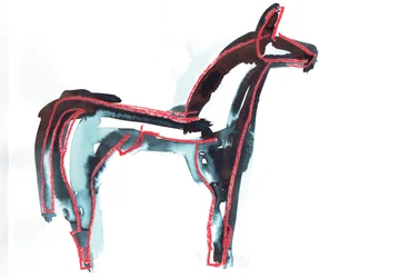 Kůň III, 2016 (olejový pastel a barvivo na papíře)