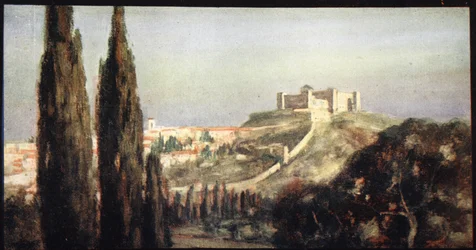 Spoletto, rodiště svatého Benedikta, ilustrace z 