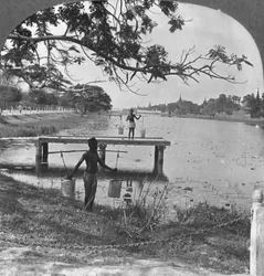 Západní strana pevnosti, ukazující vodní příkop, Mandalay, Barma, 1908