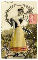 S: Mlle Caux, umělec z 1900 - Abeceda na pohlednici
