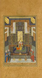 Sňatek Khusrau a Shirin, Folio 104 z Khamsa Quintetu z Nizami, A.H. 931 n. l. 1524-25. Tvůrci: Sultan Muhammad Nur, Mahmud Muzahhib, Shaikh Zada.