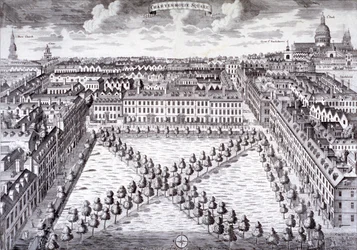 Pohled z ptačí perspektivy na náměstí Charterhouse, Finsbury, Londýn, c1750