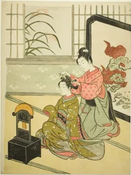 Podzimní měsíc v zrcadle (Kyodai no Shugetsu), ze série "Osm pohledů do salonu (Zashiki hakkei)"
