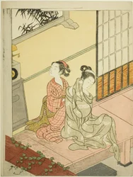 Večerní zvon hodin (Tokei no bansho), ze série „Osm pohledů do salonu (Zashiki hakkei)“