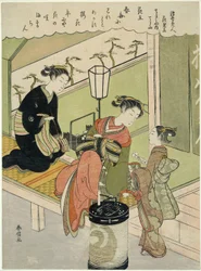 Zásobník Peoney: Chozan z Chojiya (Chojiya Uchi Chozan, Kao), z Te Serie "Parodie na foaching o rld Beauchie s As Fours (Ukiyo Bijin Hanamitate)"