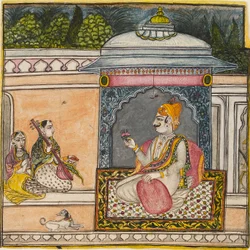 Raja poslouchající hudbu na terase, c1800